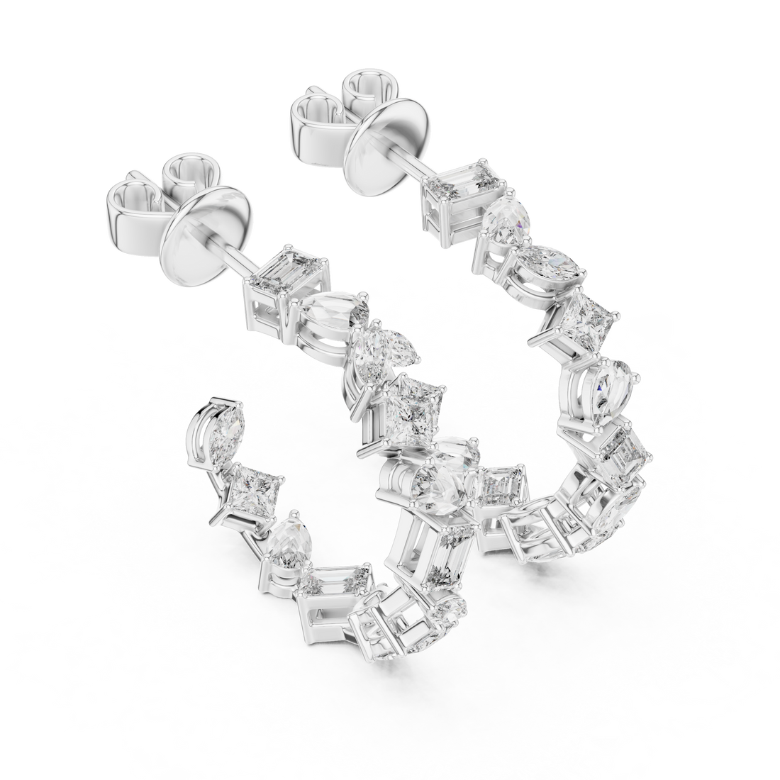 Cascading Mixed Cut Diamond Drop Earrings with Sculpted Vertical Flow