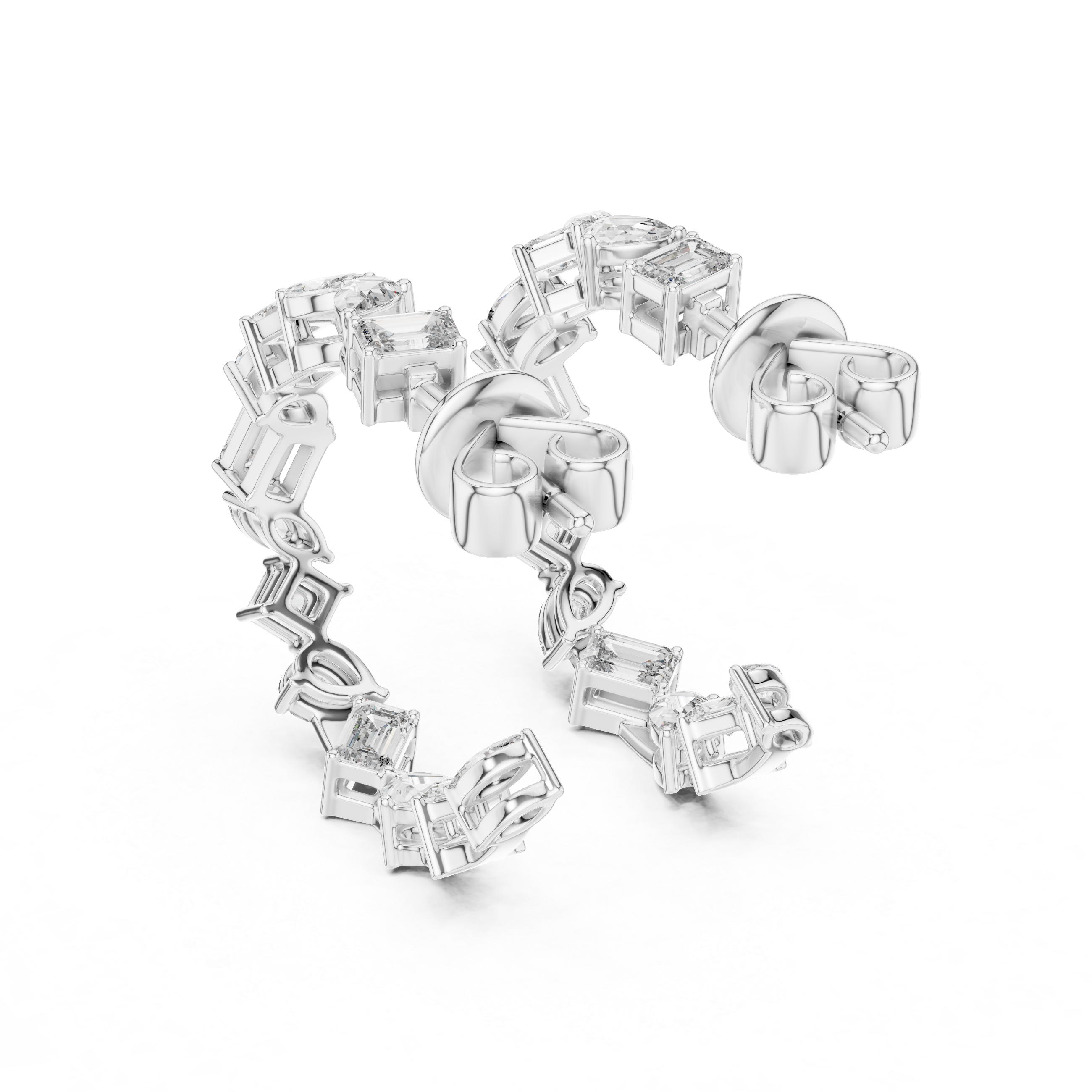 Cascading Mixed Cut Diamond Drop Earrings with Sculpted Vertical Flow