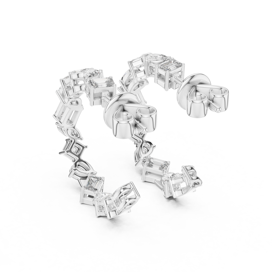 Cascading Mixed Cut Diamond Drop Earrings with Sculpted Vertical Flow