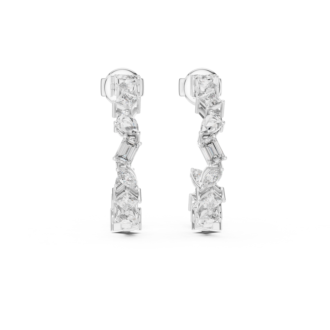 Cascading Mixed Cut Diamond Drop Earrings with Sculpted Vertical Flow