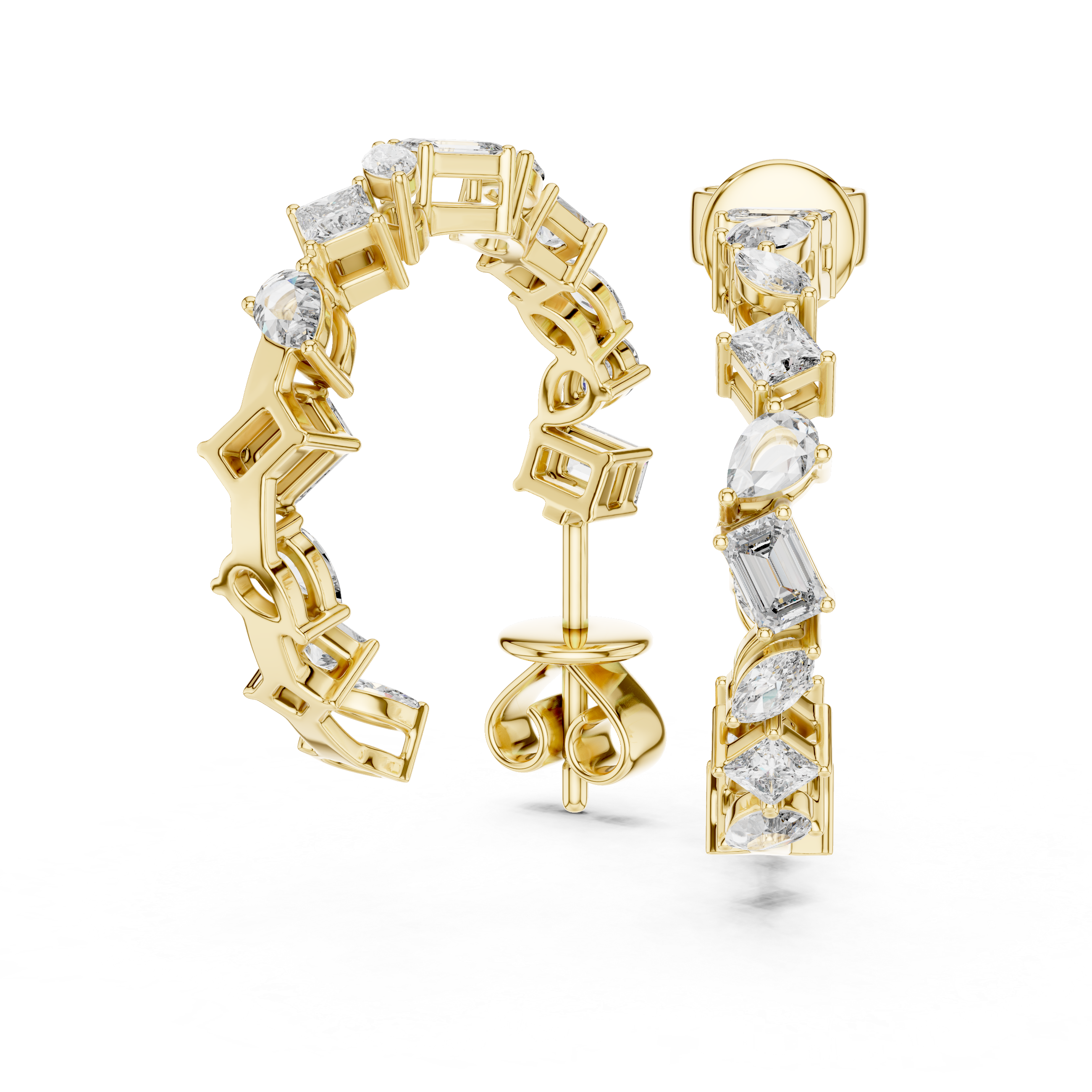 Cascading Mixed Cut Diamond Drop Earrings with Sculpted Vertical Flow