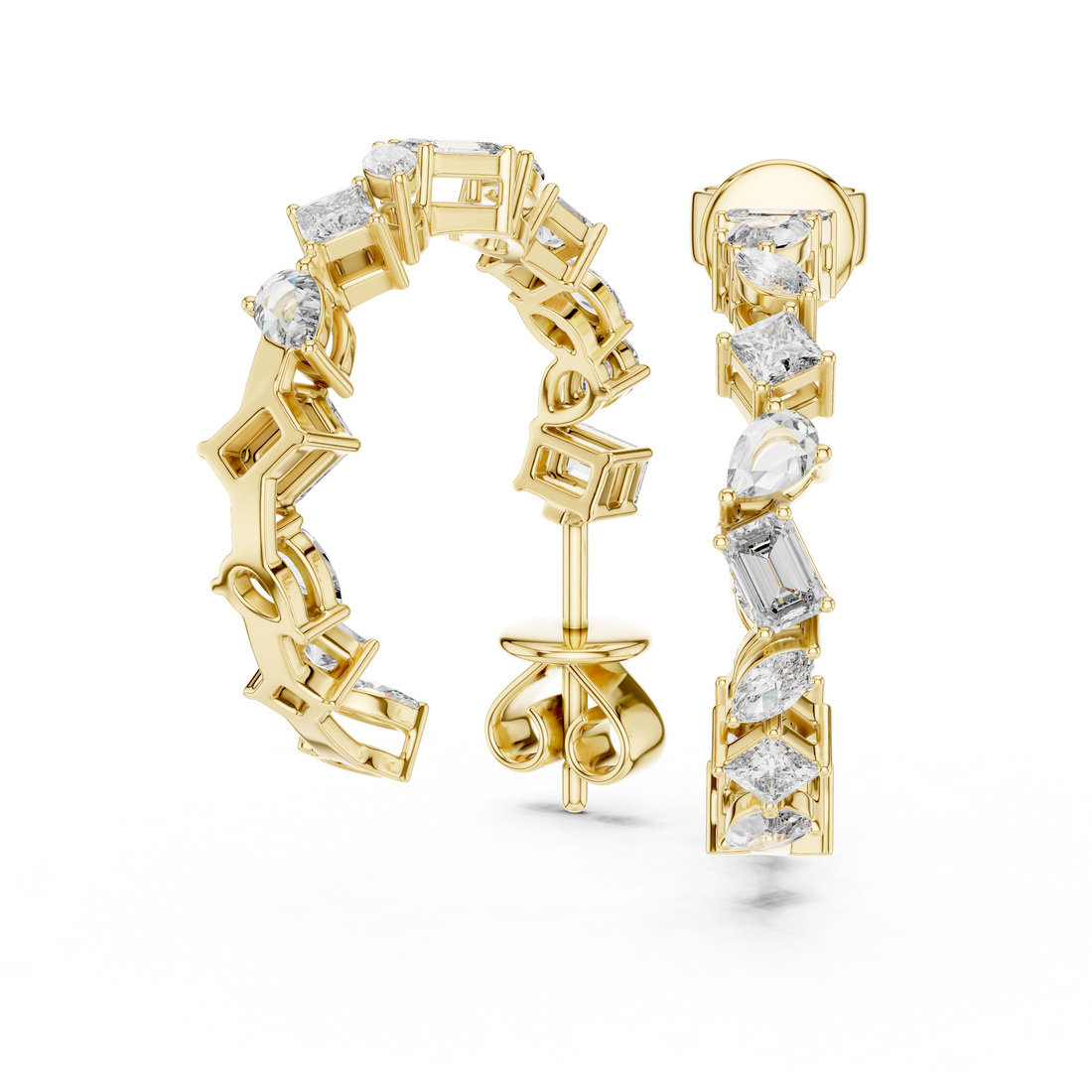 Cascading Mixed Cut Diamond Drop Earrings with Sculpted Vertical Flow