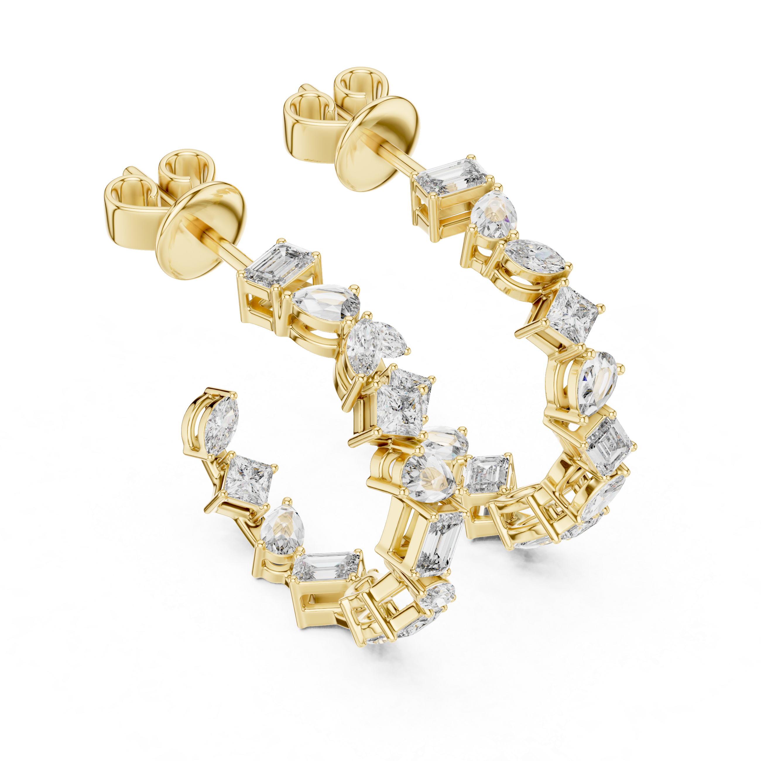 Cascading Mixed Cut Diamond Drop Earrings with Sculpted Vertical Flow