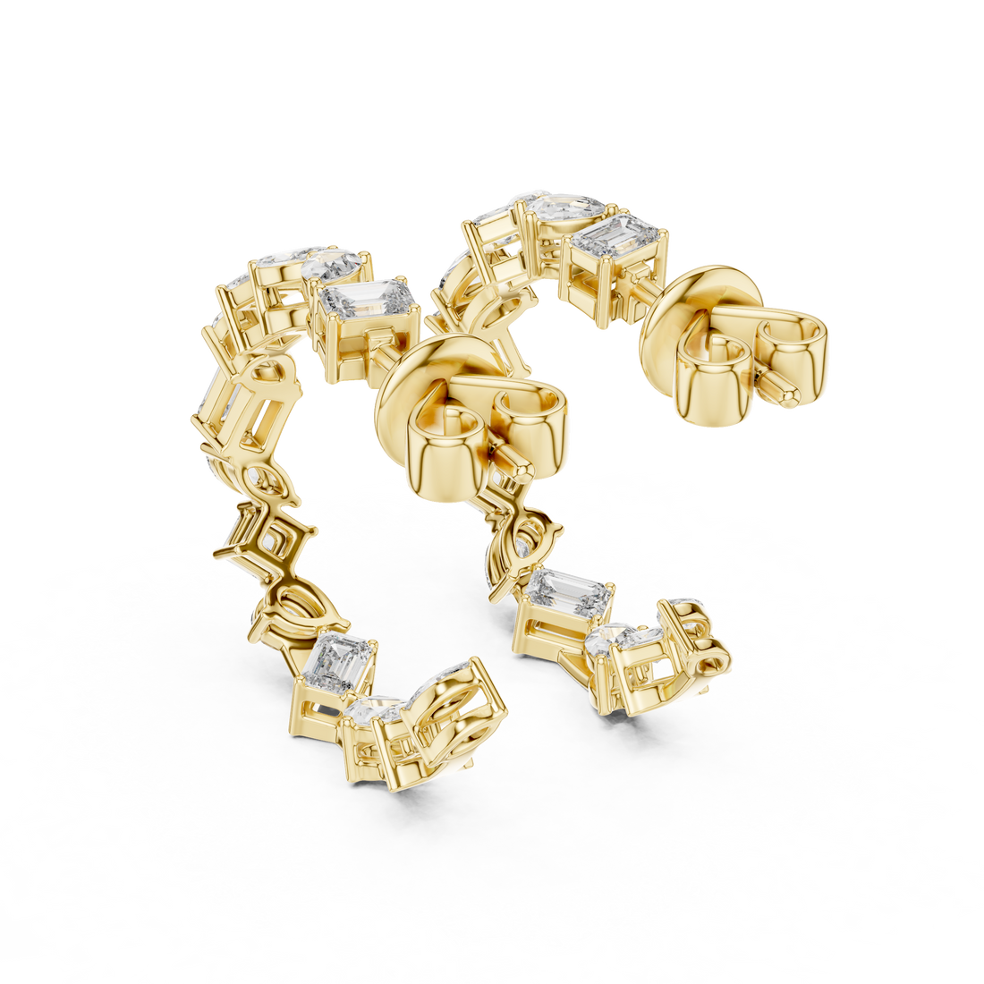 Cascading Mixed Cut Diamond Drop Earrings with Sculpted Vertical Flow