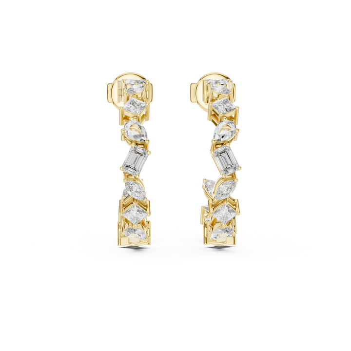 Cascading Mixed Cut Diamond Drop Earrings with Sculpted Vertical Flow