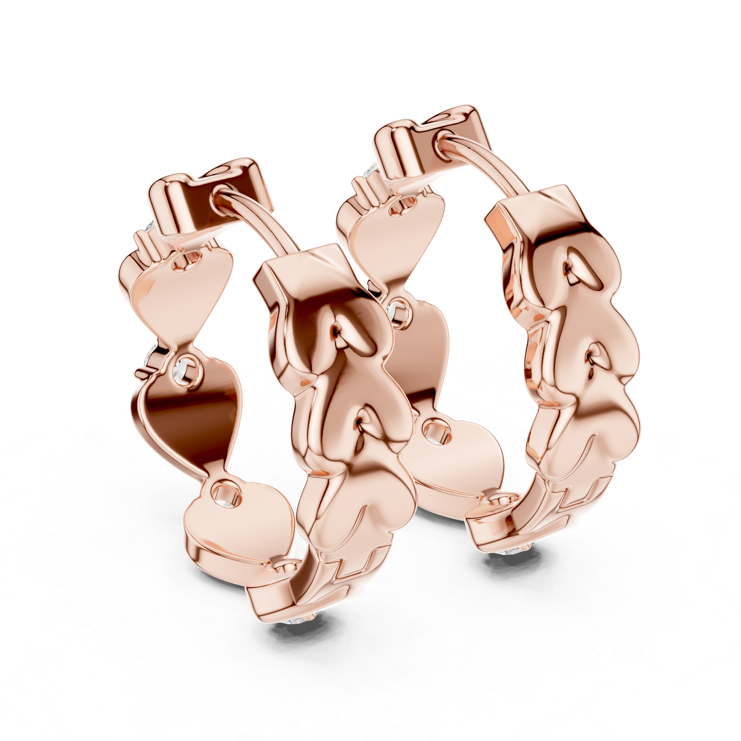 Heart Motif Diamond Huggie Hoop Earrings with Round Brilliant Diamonds