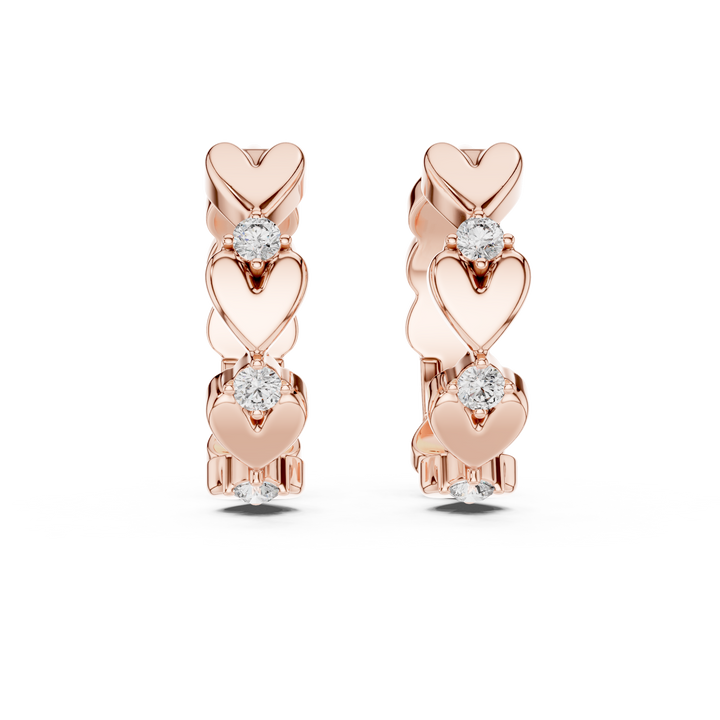 Heart Motif Diamond Huggie Hoop Earrings with Round Brilliant Diamonds