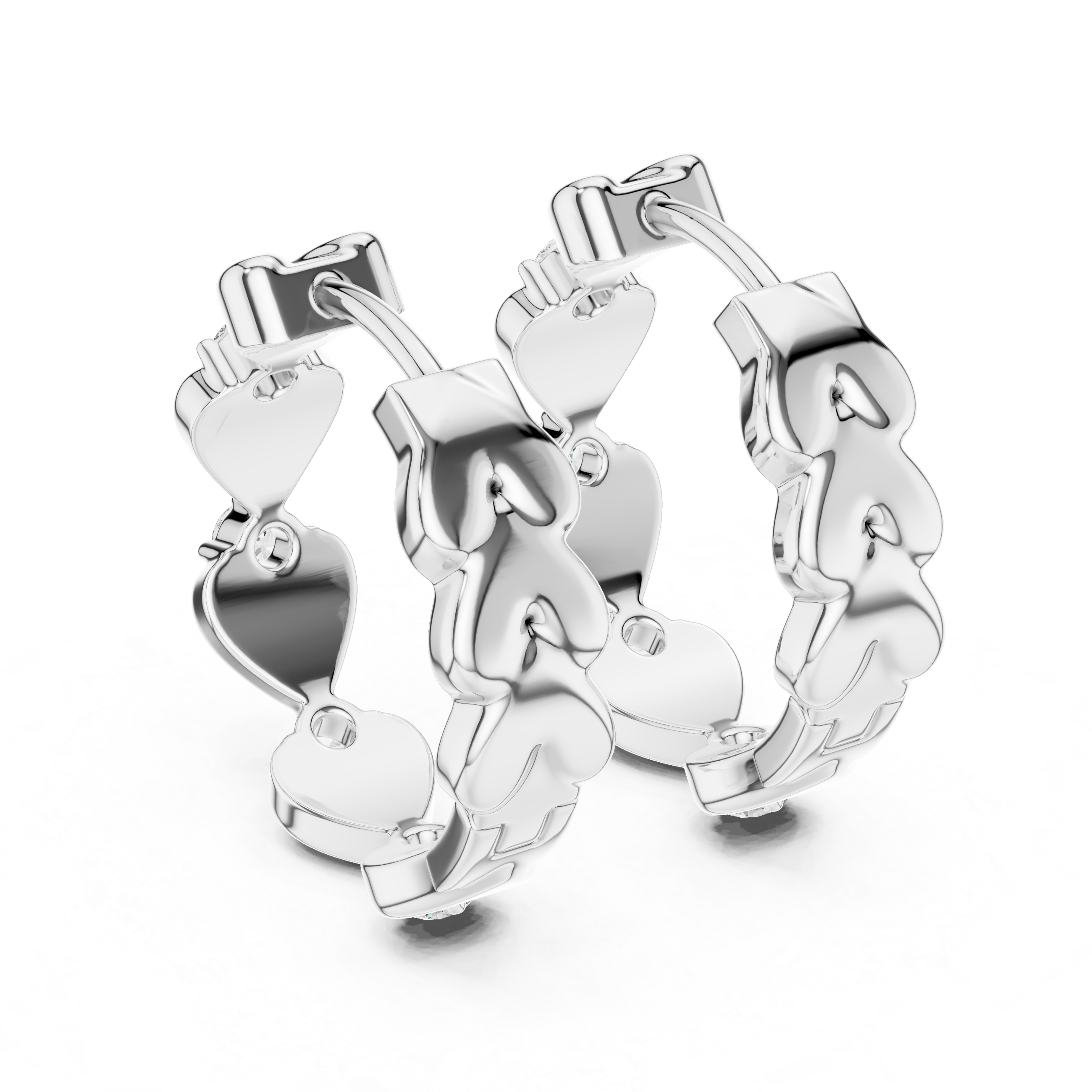 Heart Motif Diamond Huggie Hoop Earrings with Round Brilliant Diamonds