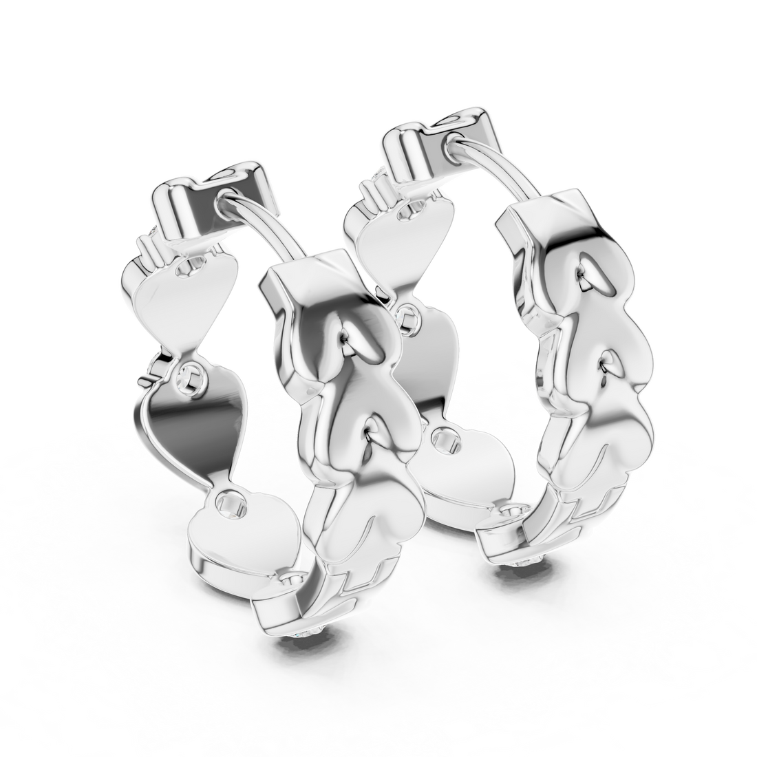 Heart Motif Diamond Huggie Hoop Earrings with Round Brilliant Diamonds