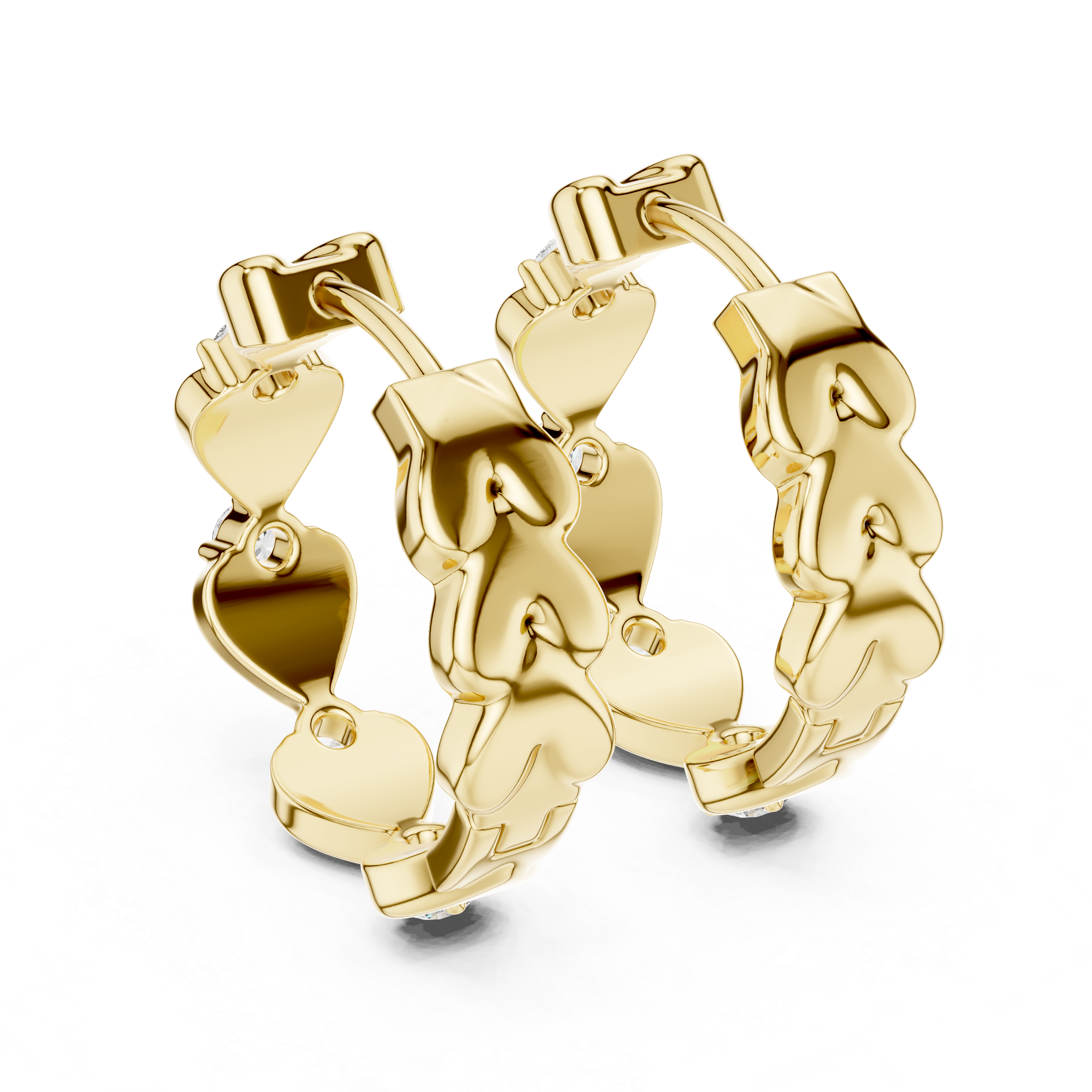 Heart Motif Diamond Huggie Hoop Earrings with Round Brilliant Diamonds