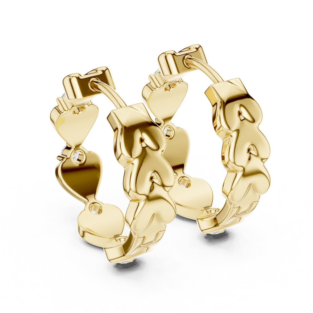 Heart Motif Diamond Huggie Hoop Earrings with Round Brilliant Diamonds