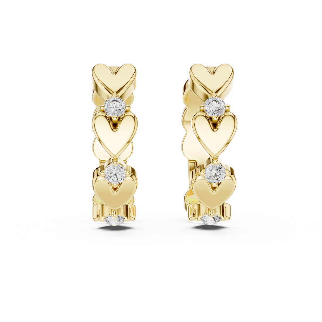 Heart Motif Diamond Huggie Hoop Earrings with Round Brilliant Diamonds