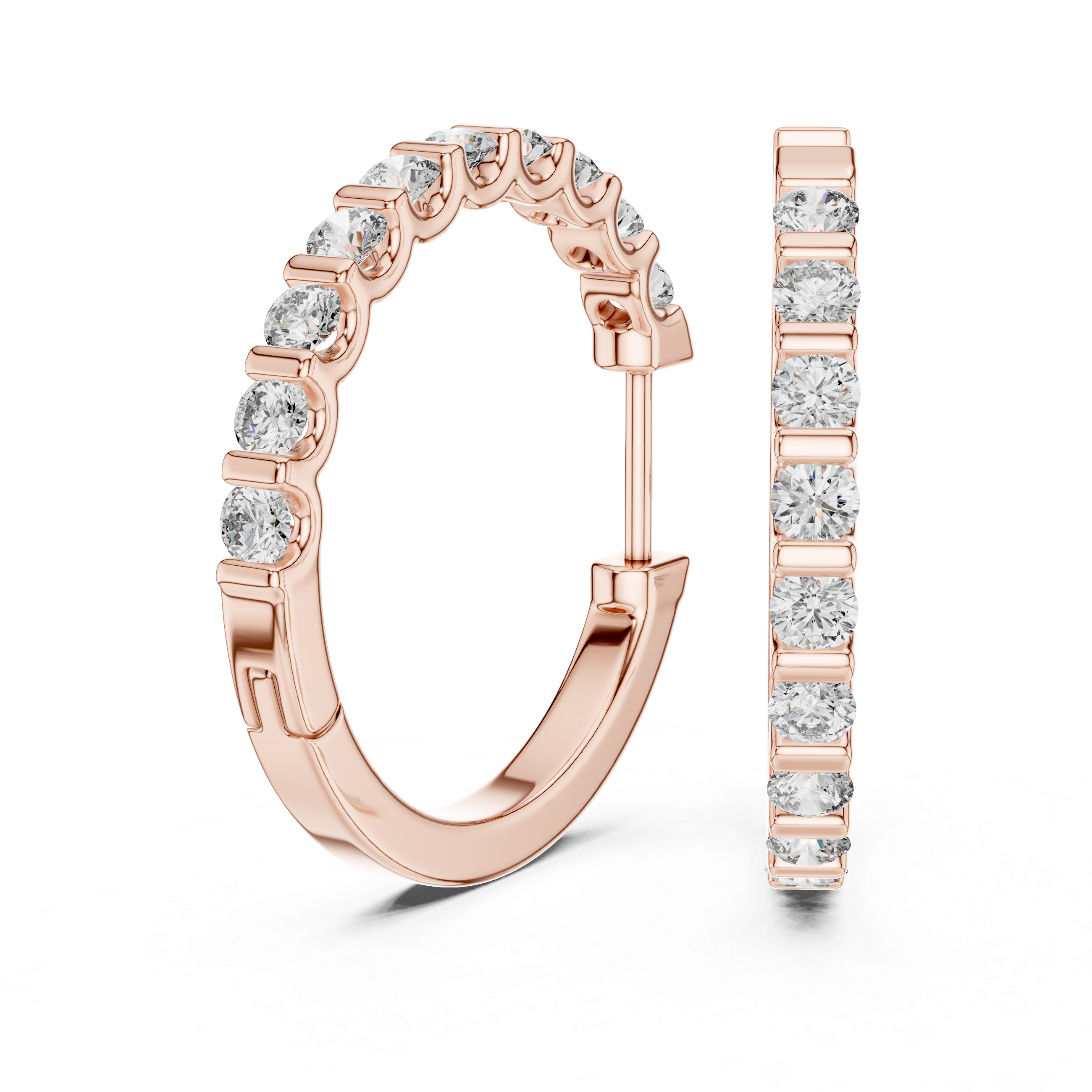 Classic Round Brilliant Diamond Huggie Hoop Earrings with Sleek Linear Setting