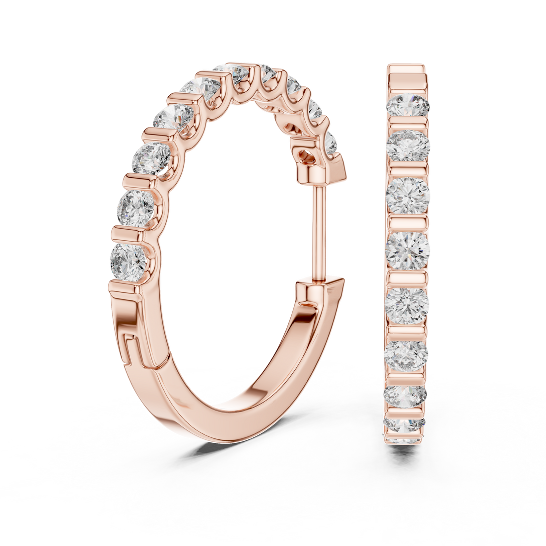 Classic Round Brilliant Diamond Huggie Hoop Earrings with Sleek Linear Setting
