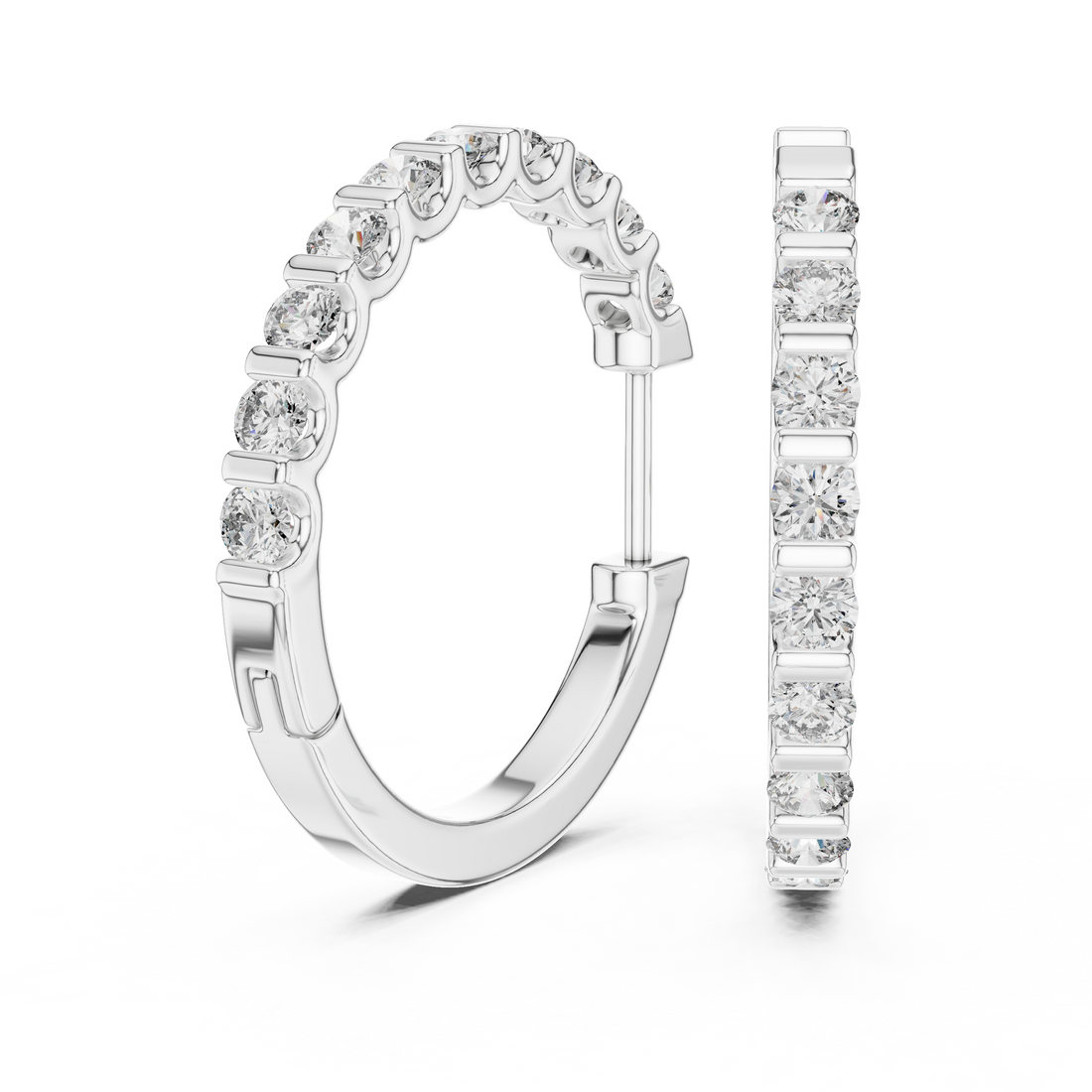 Classic Round Brilliant Diamond Huggie Hoop Earrings with Sleek Linear Setting