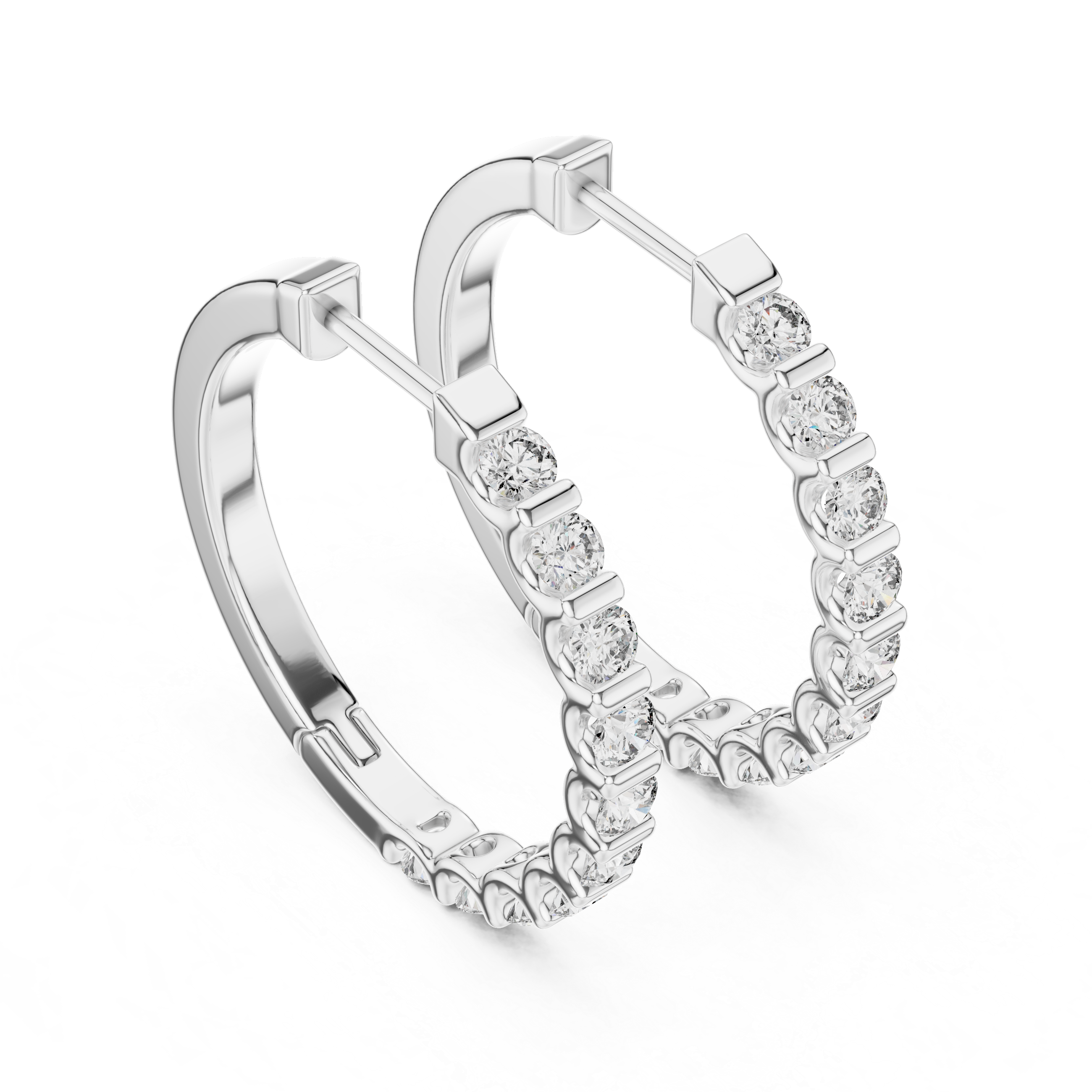Classic Round Brilliant Diamond Huggie Hoop Earrings with Sleek Linear Setting