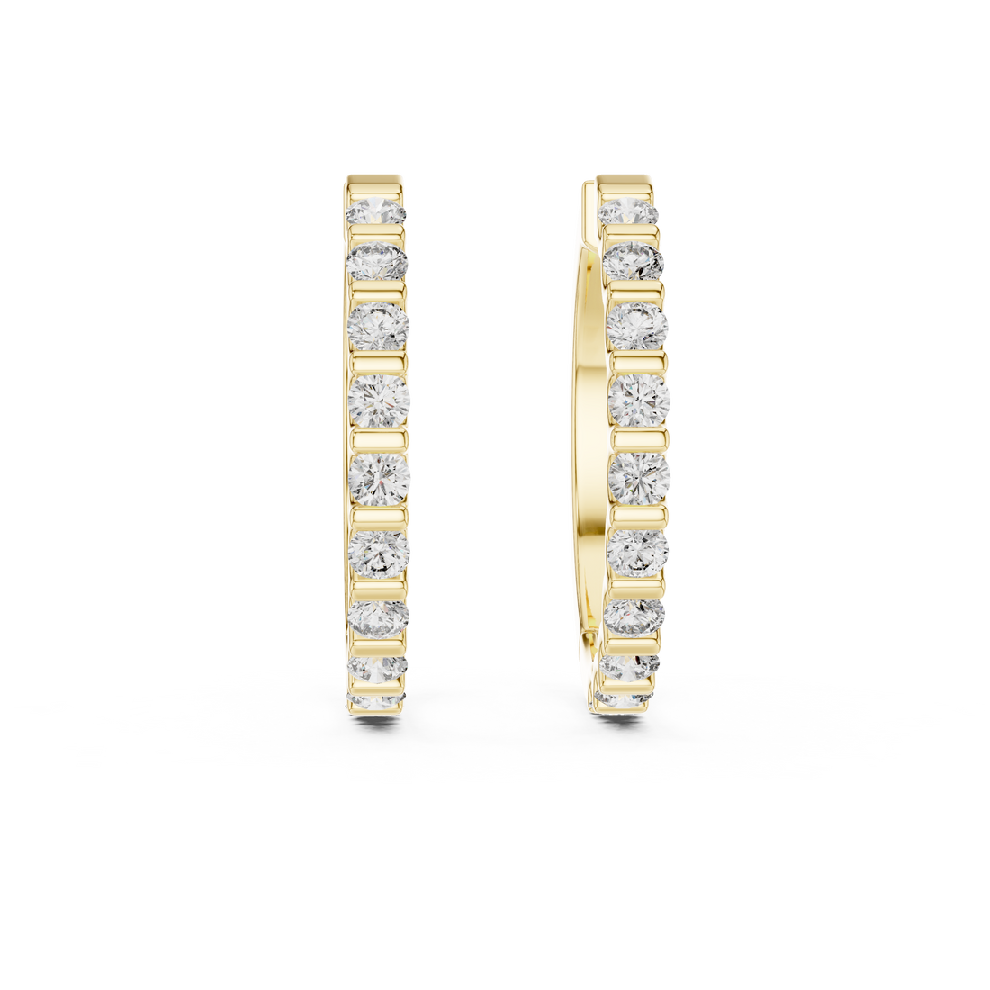 Classic Round Brilliant Diamond Huggie Hoop Earrings with Sleek Linear Setting