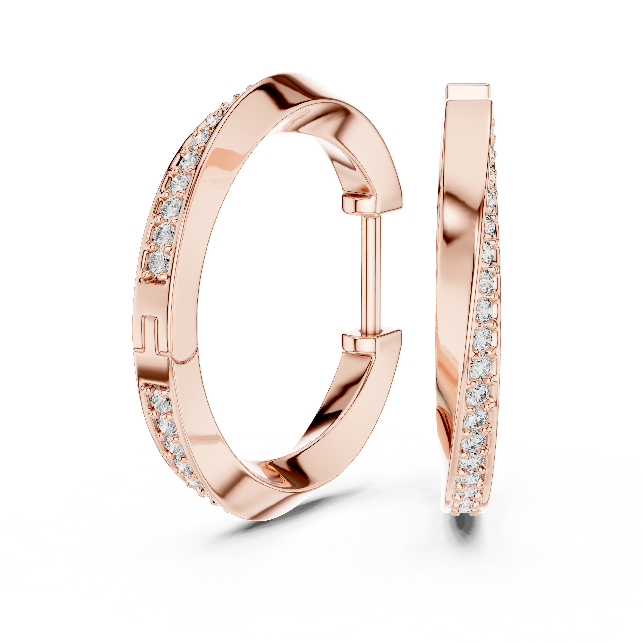 Pavé Set Round Diamond Slim Huggie Hoop Earrings