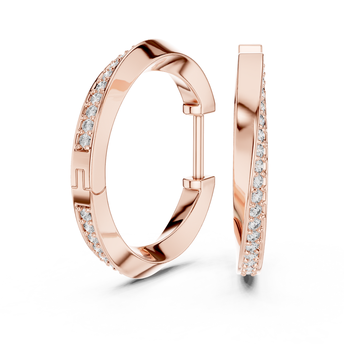 Pavé Set Round Diamond Slim Huggie Hoop Earrings