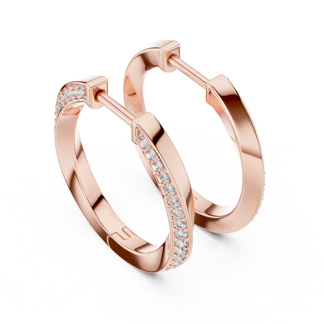 Pavé Set Round Diamond Slim Huggie Hoop Earrings
