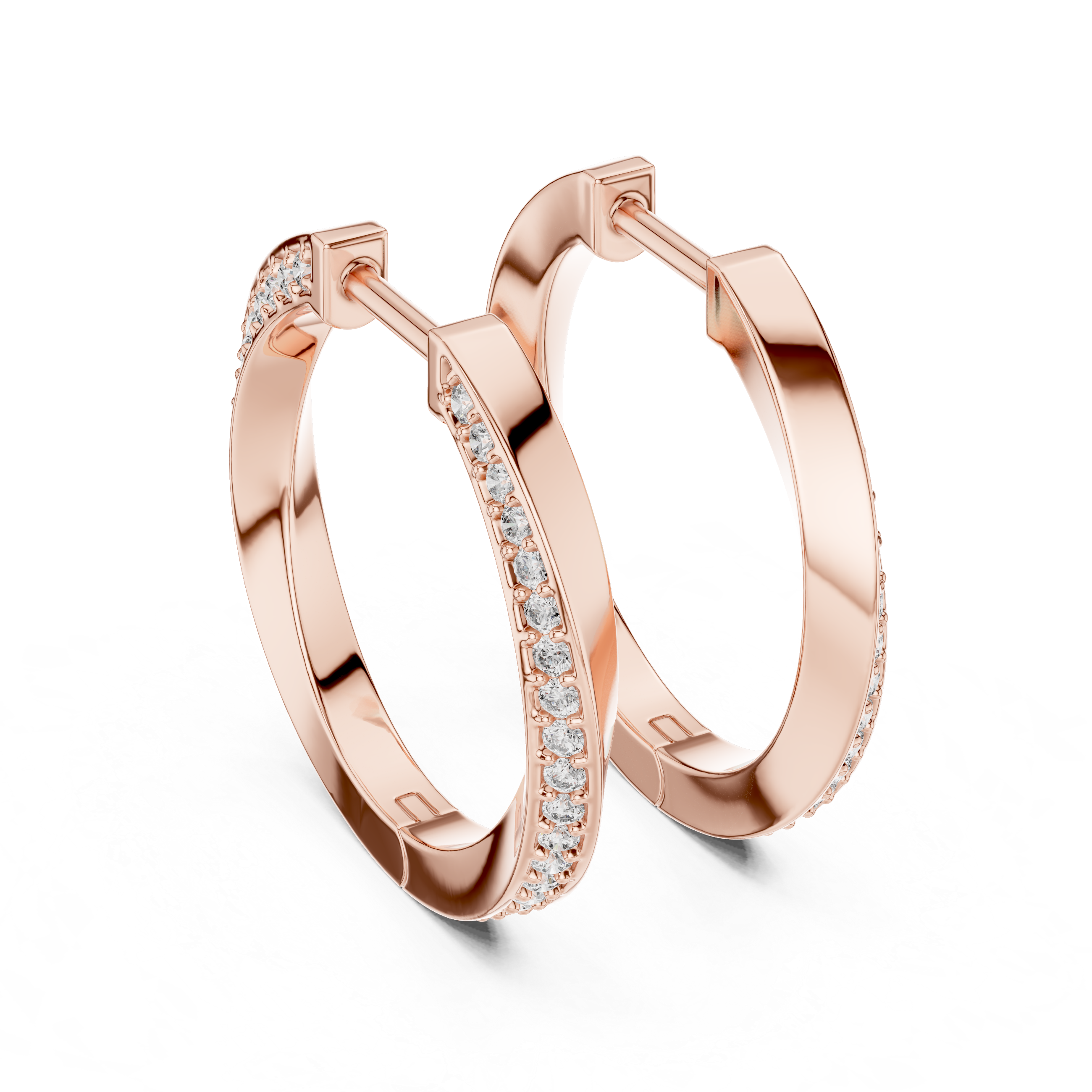 Pavé Set Round Diamond Slim Huggie Hoop Earrings