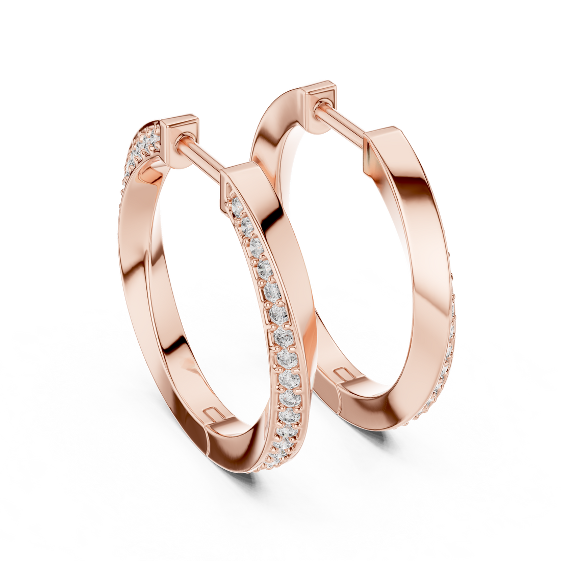 Pavé Set Round Diamond Slim Huggie Hoop Earrings