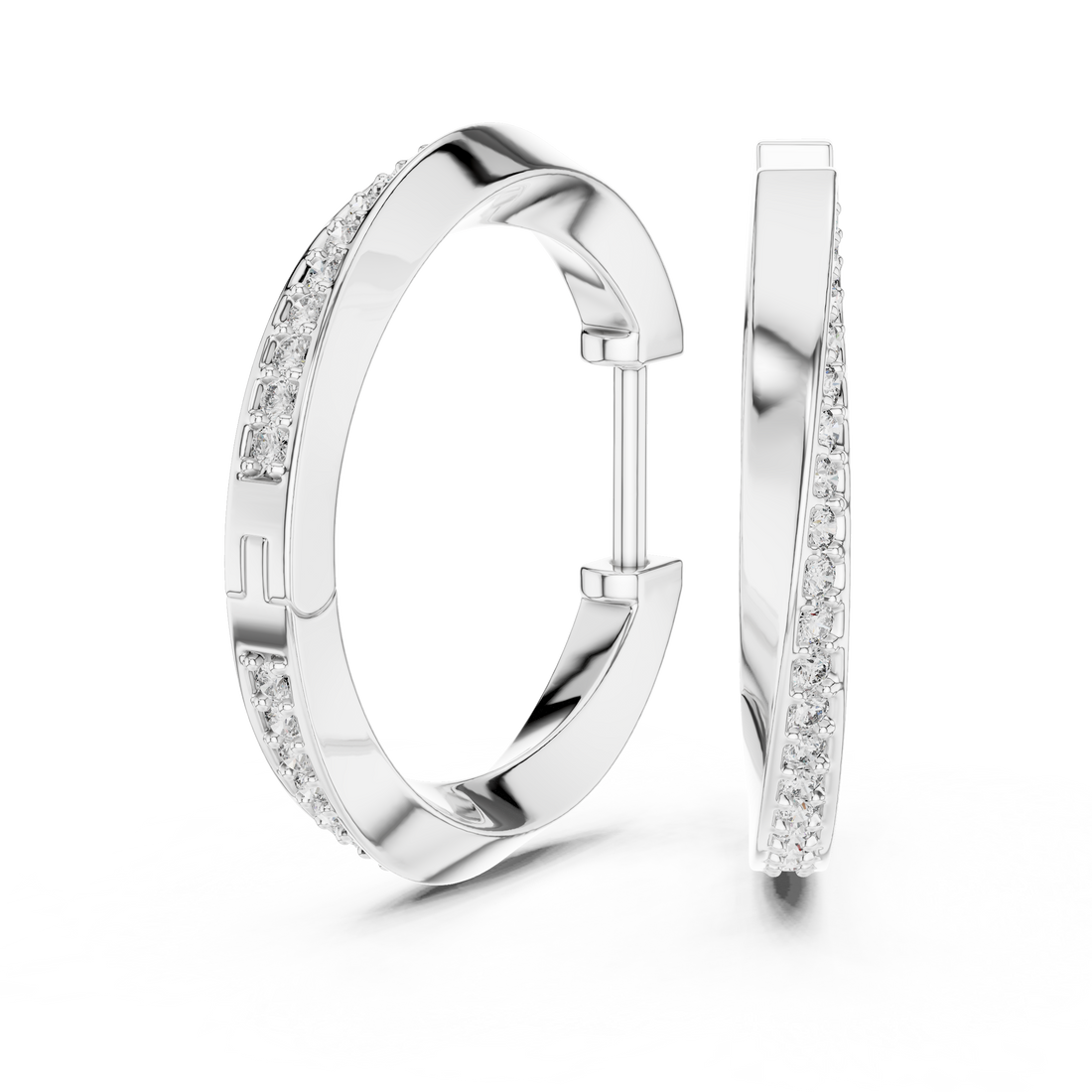 Pavé Set Round Diamond Slim Huggie Hoop Earrings