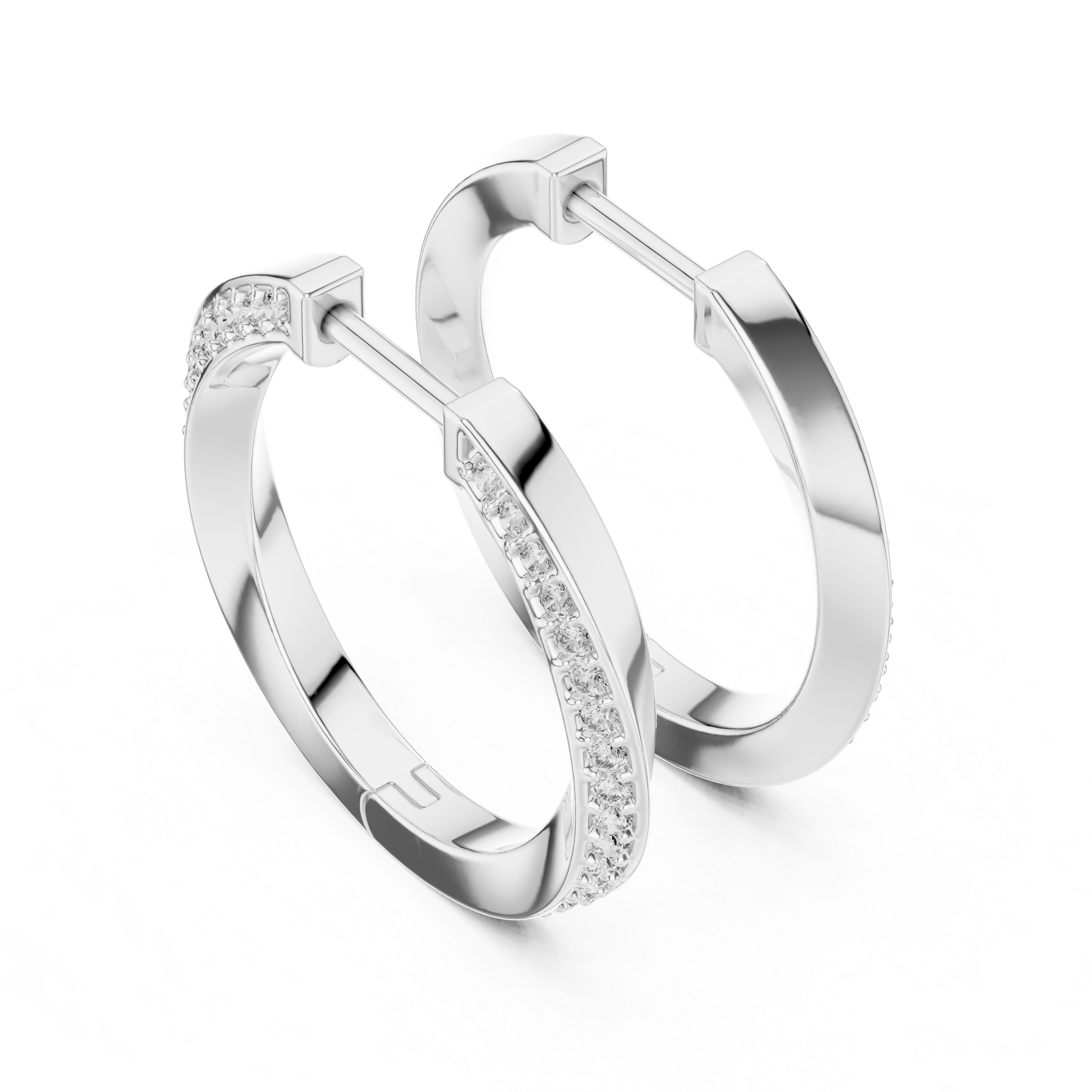 Pavé Set Round Diamond Slim Huggie Hoop Earrings