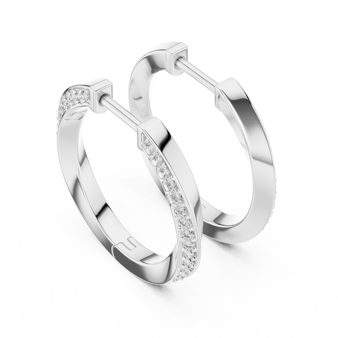 Pavé Set Round Diamond Slim Huggie Hoop Earrings