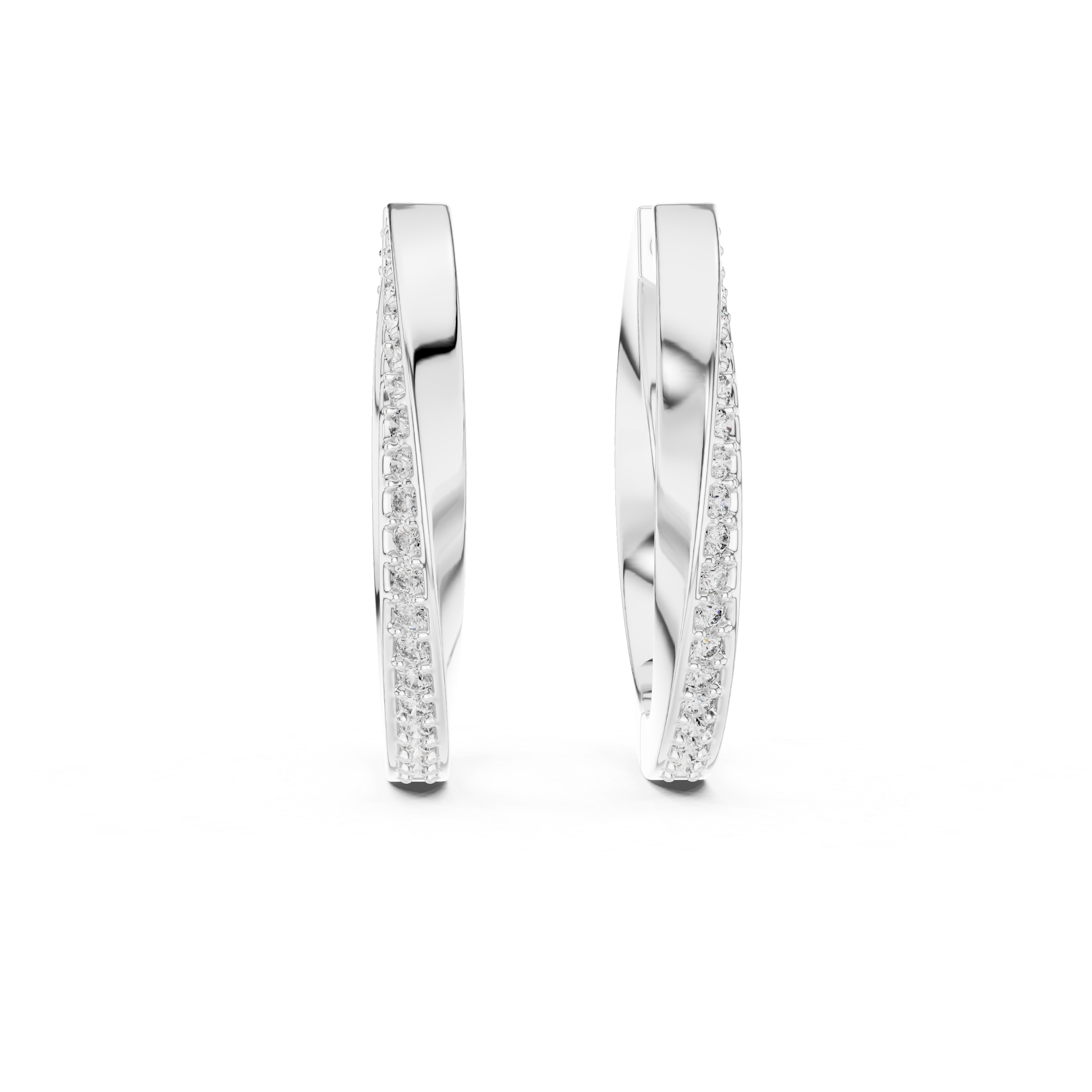 Pavé Set Round Diamond Slim Huggie Hoop Earrings