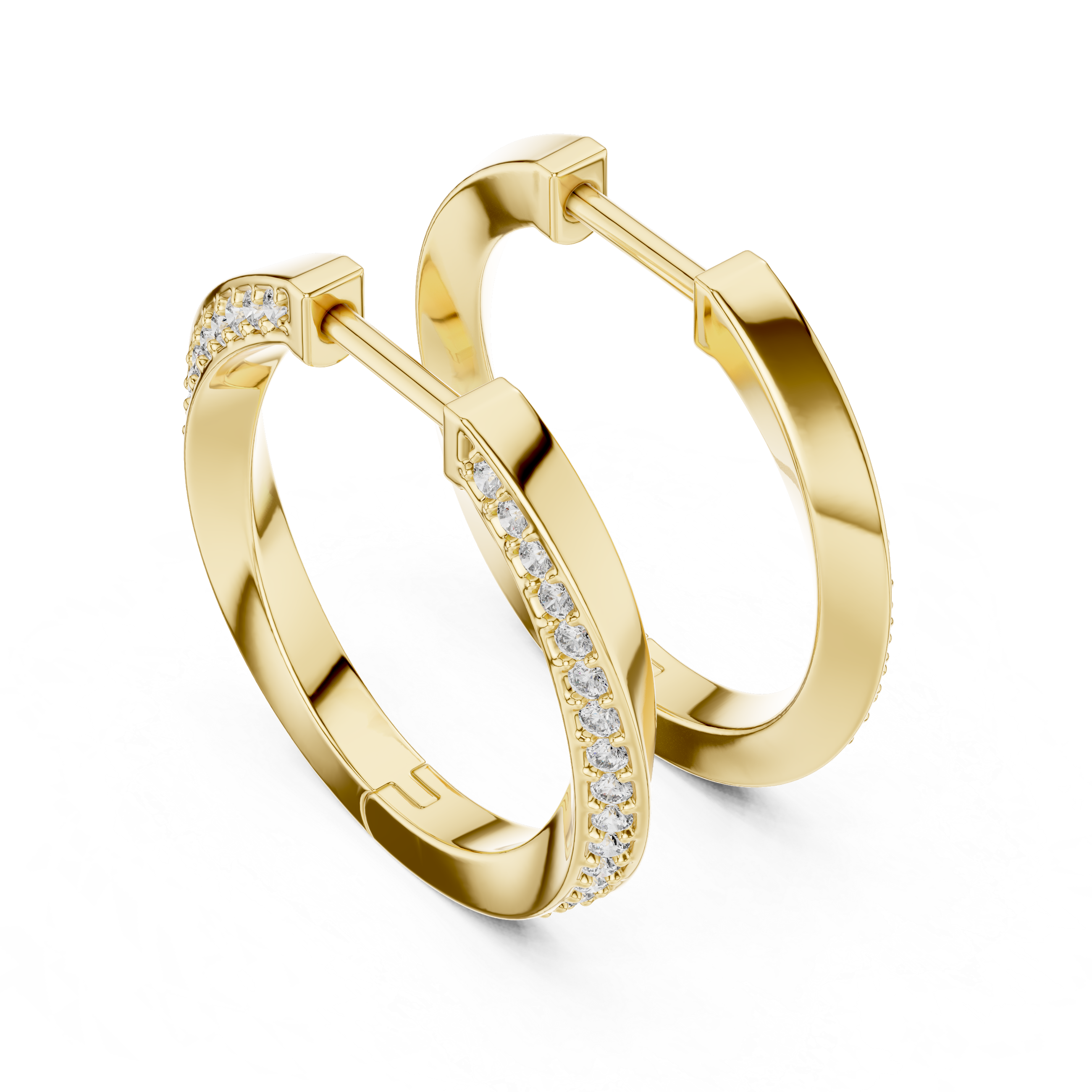 Pavé Set Round Diamond Slim Huggie Hoop Earrings