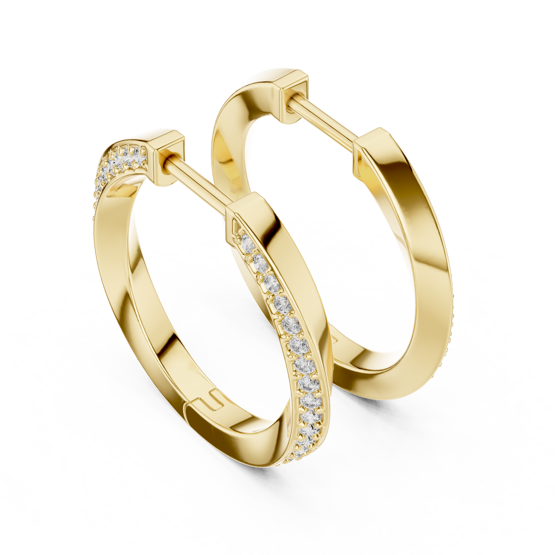 Pavé Set Round Diamond Slim Huggie Hoop Earrings