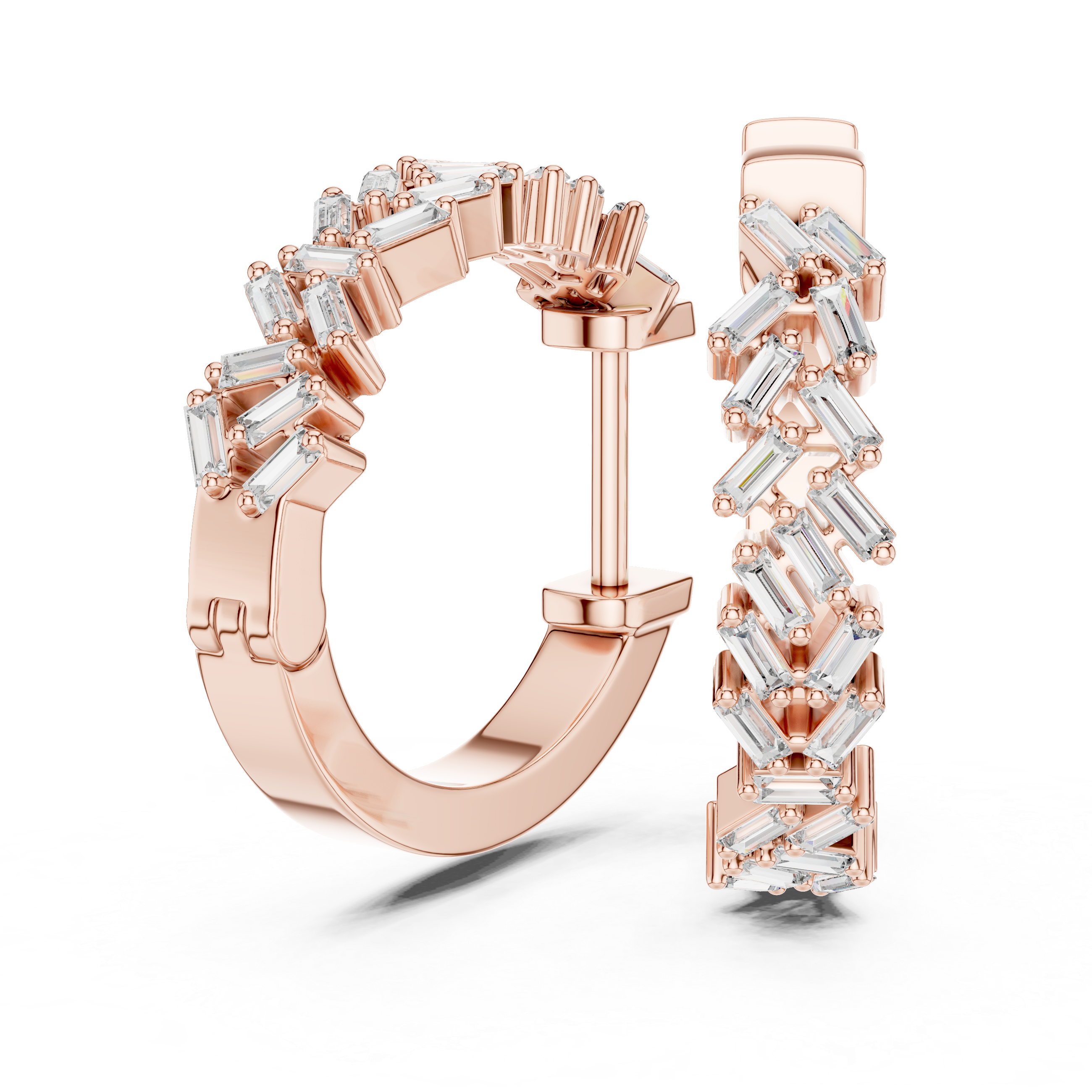 Baguette Cut Diamond Chevron Huggie Hoop Earrings