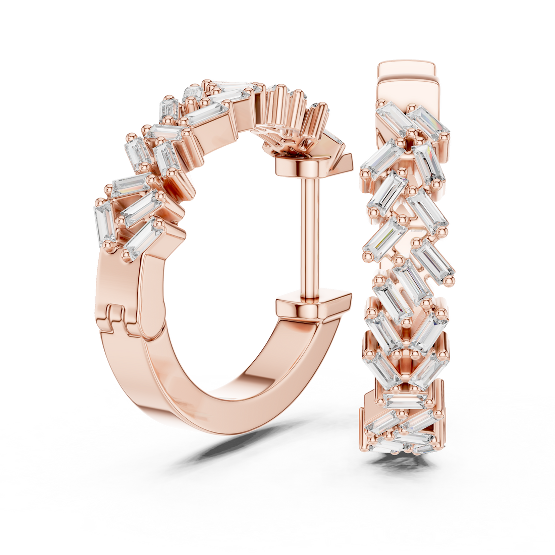 Baguette Cut Diamond Chevron Huggie Hoop Earrings