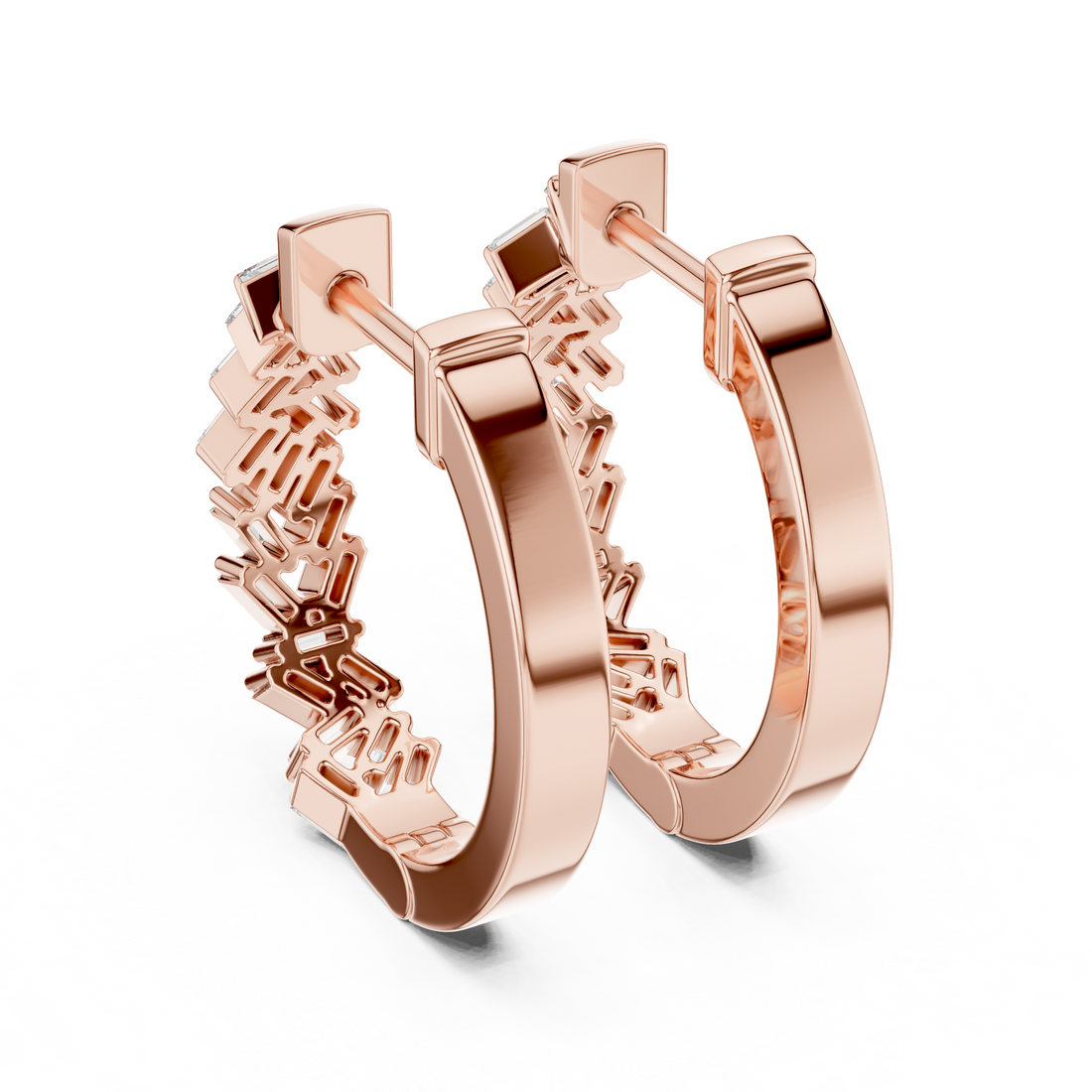 Baguette Cut Diamond Chevron Huggie Hoop Earrings