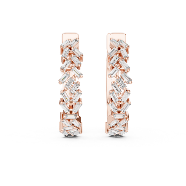 Baguette Cut Diamond Chevron Huggie Hoop Earrings