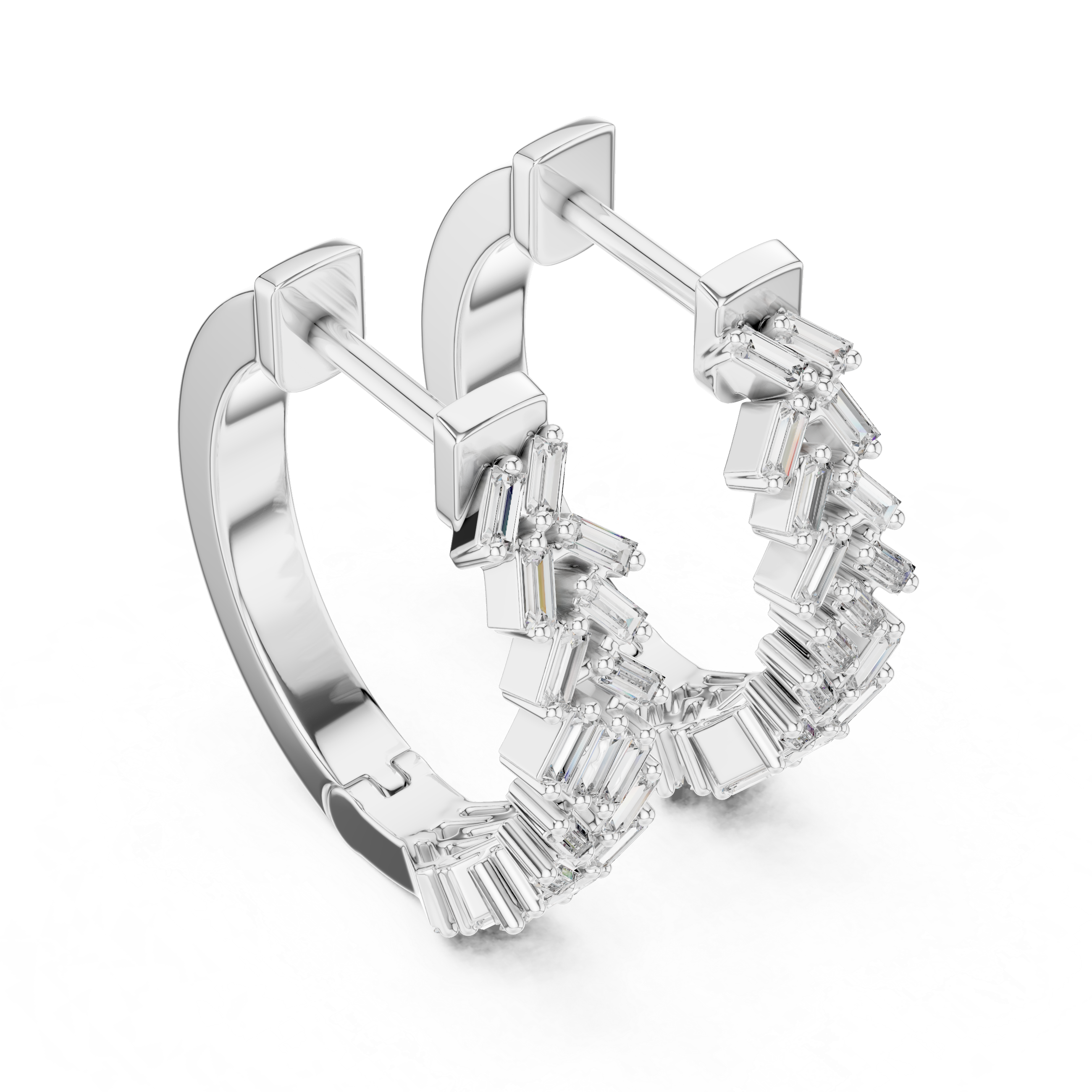 Baguette Cut Diamond Chevron Huggie Hoop Earrings