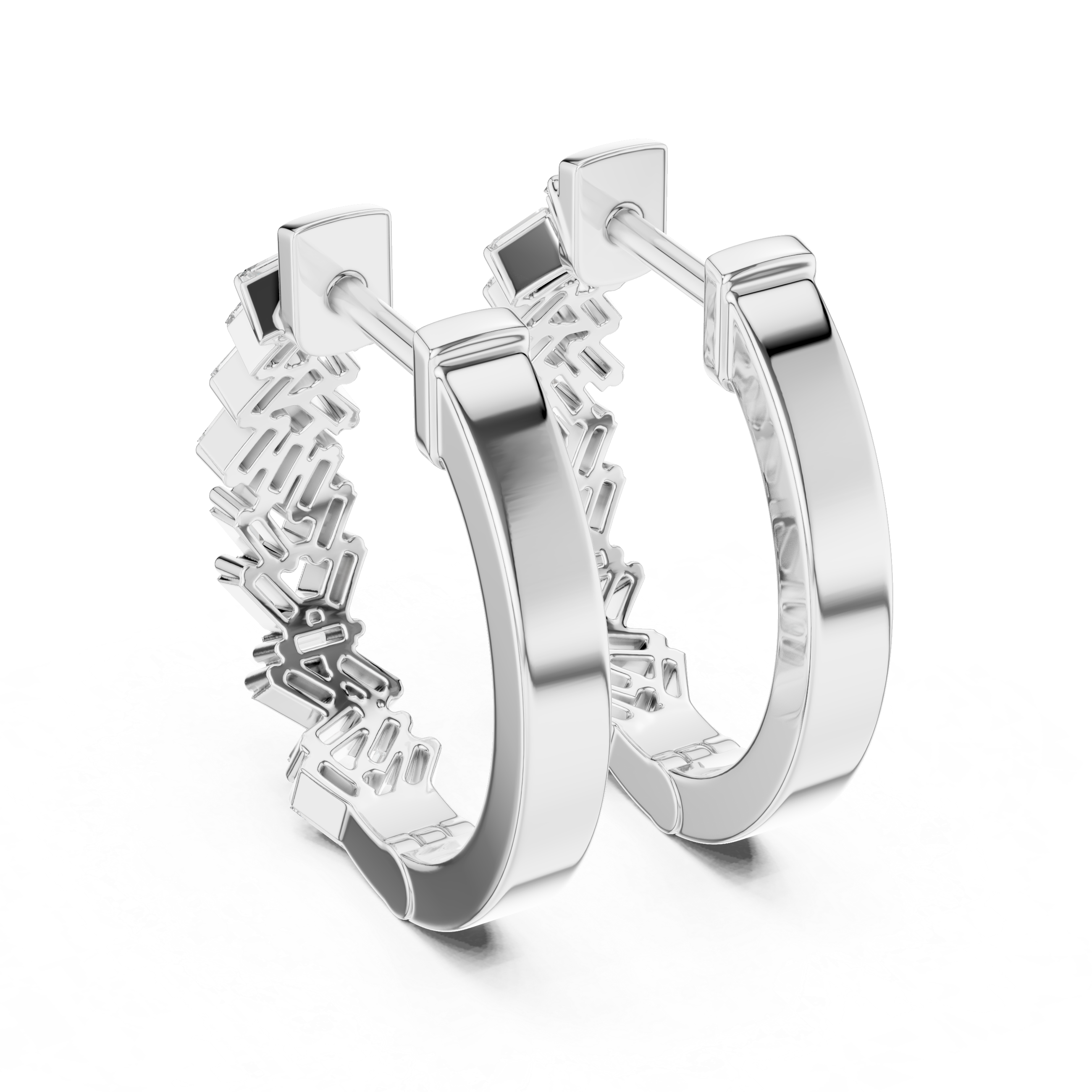 Baguette Cut Diamond Chevron Huggie Hoop Earrings