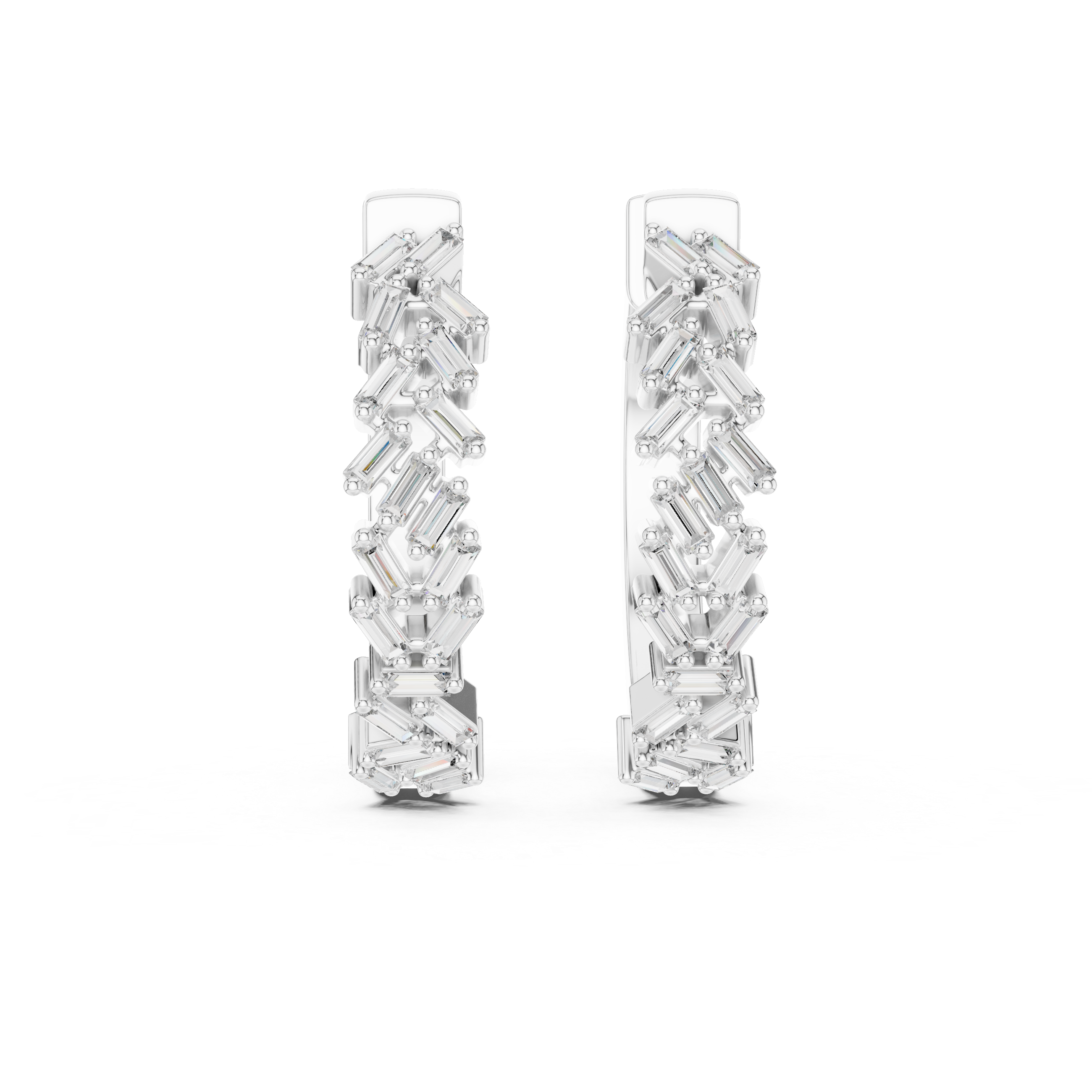 Baguette Cut Diamond Chevron Huggie Hoop Earrings