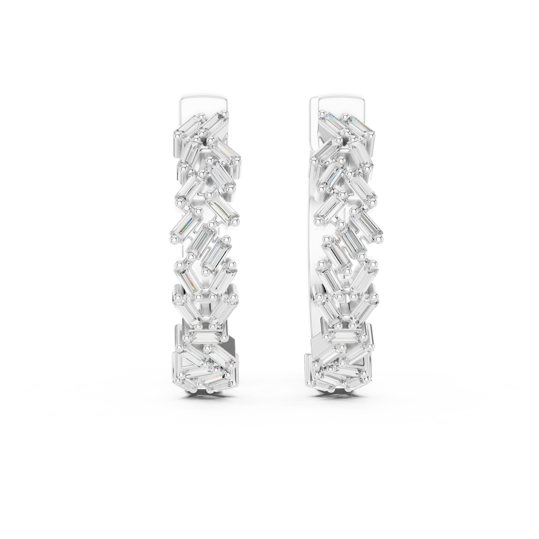 Baguette Cut Diamond Chevron Huggie Hoop Earrings