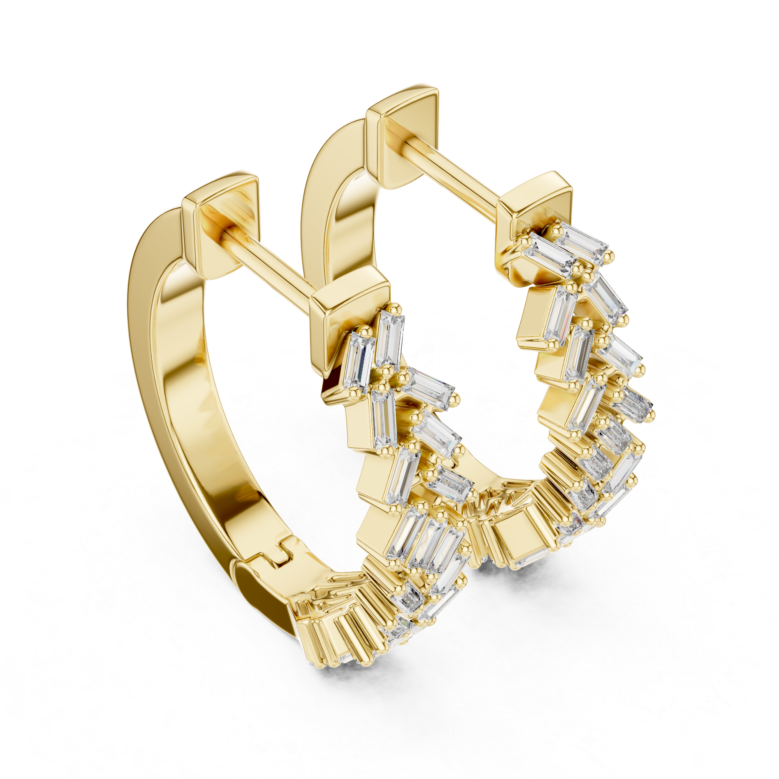 Baguette Cut Diamond Chevron Huggie Hoop Earrings