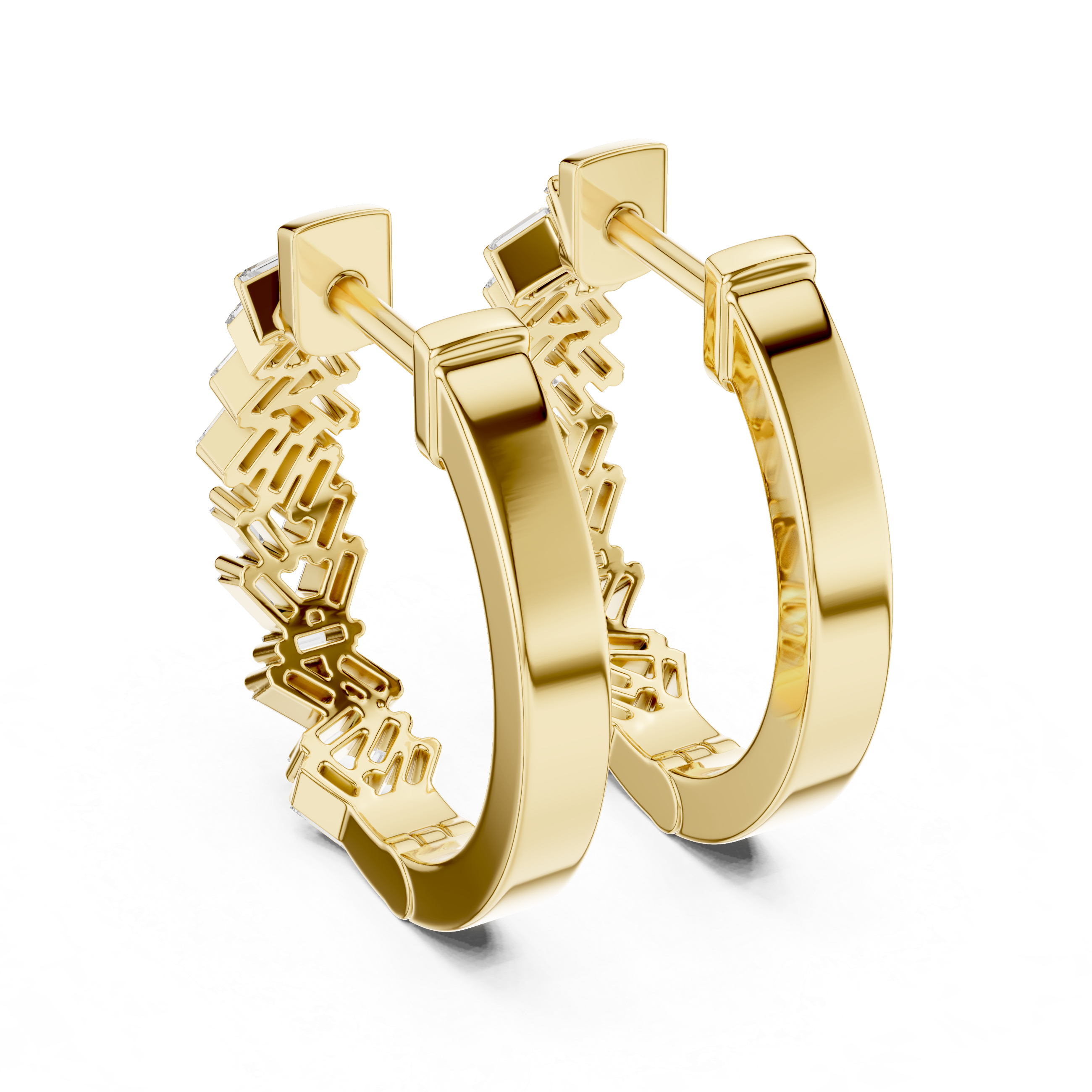 Baguette Cut Diamond Chevron Huggie Hoop Earrings