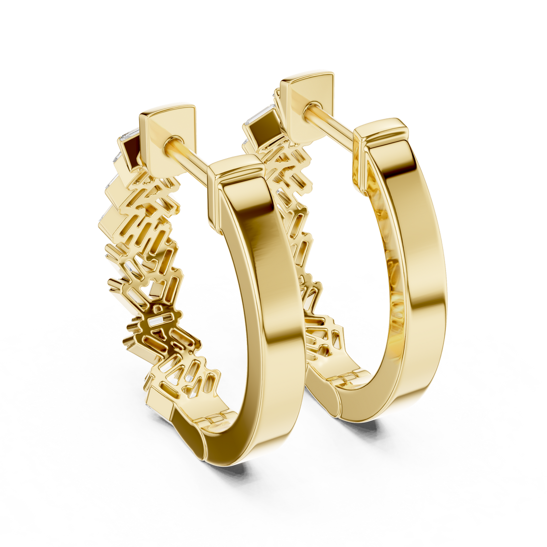 Baguette Cut Diamond Chevron Huggie Hoop Earrings