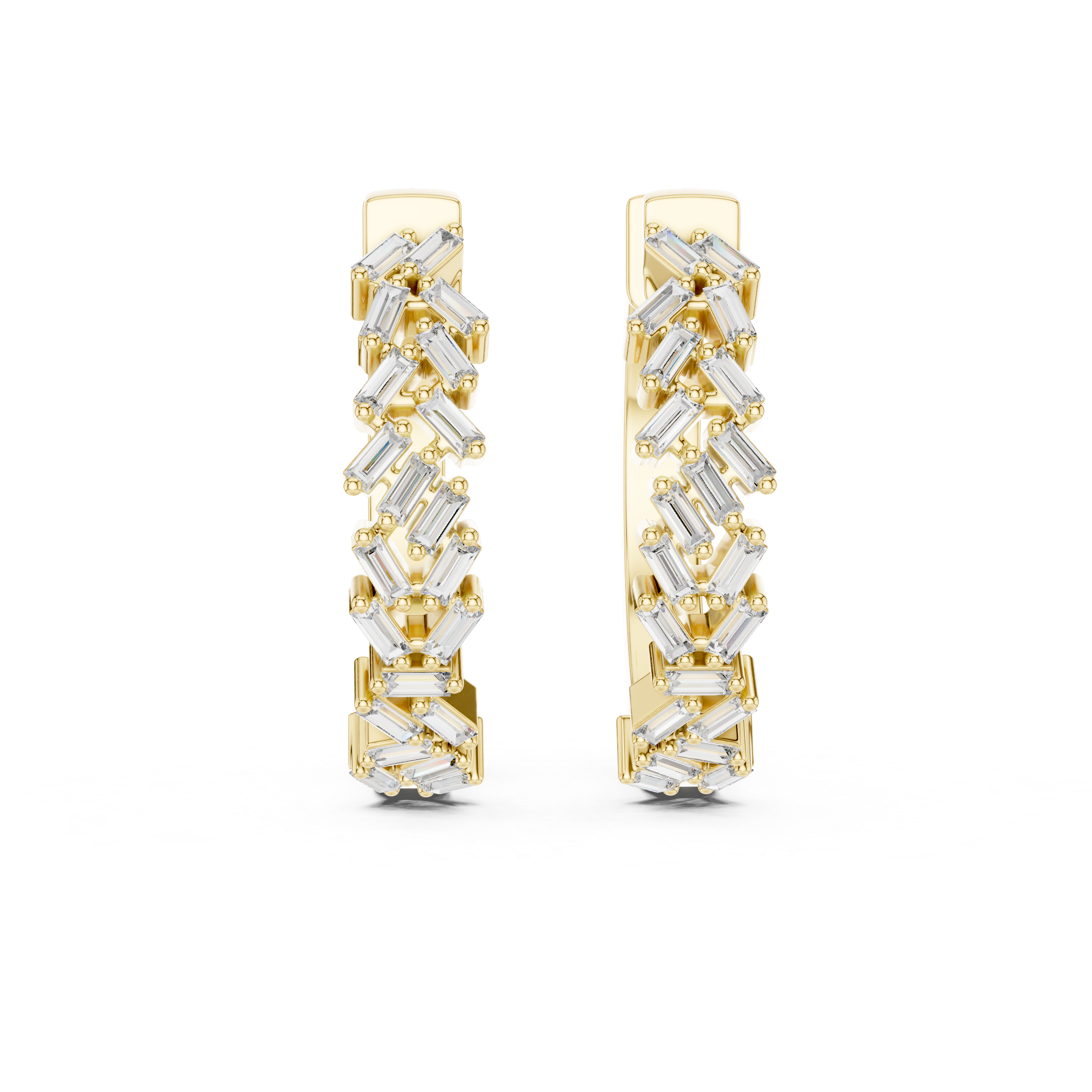 Baguette Cut Diamond Chevron Huggie Hoop Earrings