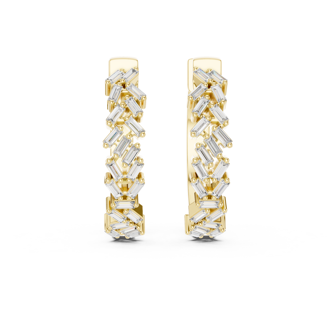 Baguette Cut Diamond Chevron Huggie Hoop Earrings
