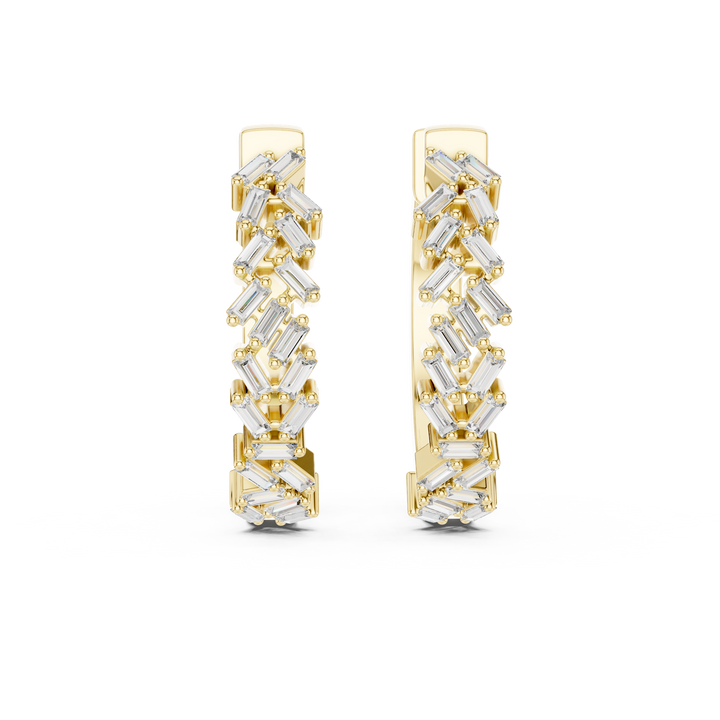 Baguette Cut Diamond Chevron Huggie Hoop Earrings