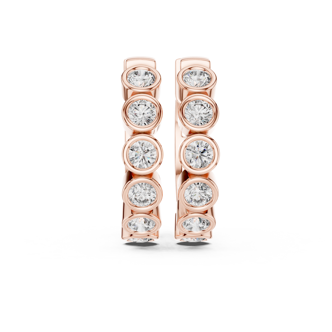 Round Brilliant Bezel Set Diamond Station Hoop Earrings in Modern Column Design