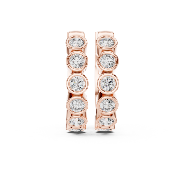 Round Brilliant Bezel Set Diamond Station Hoop Earrings in Modern Column Design