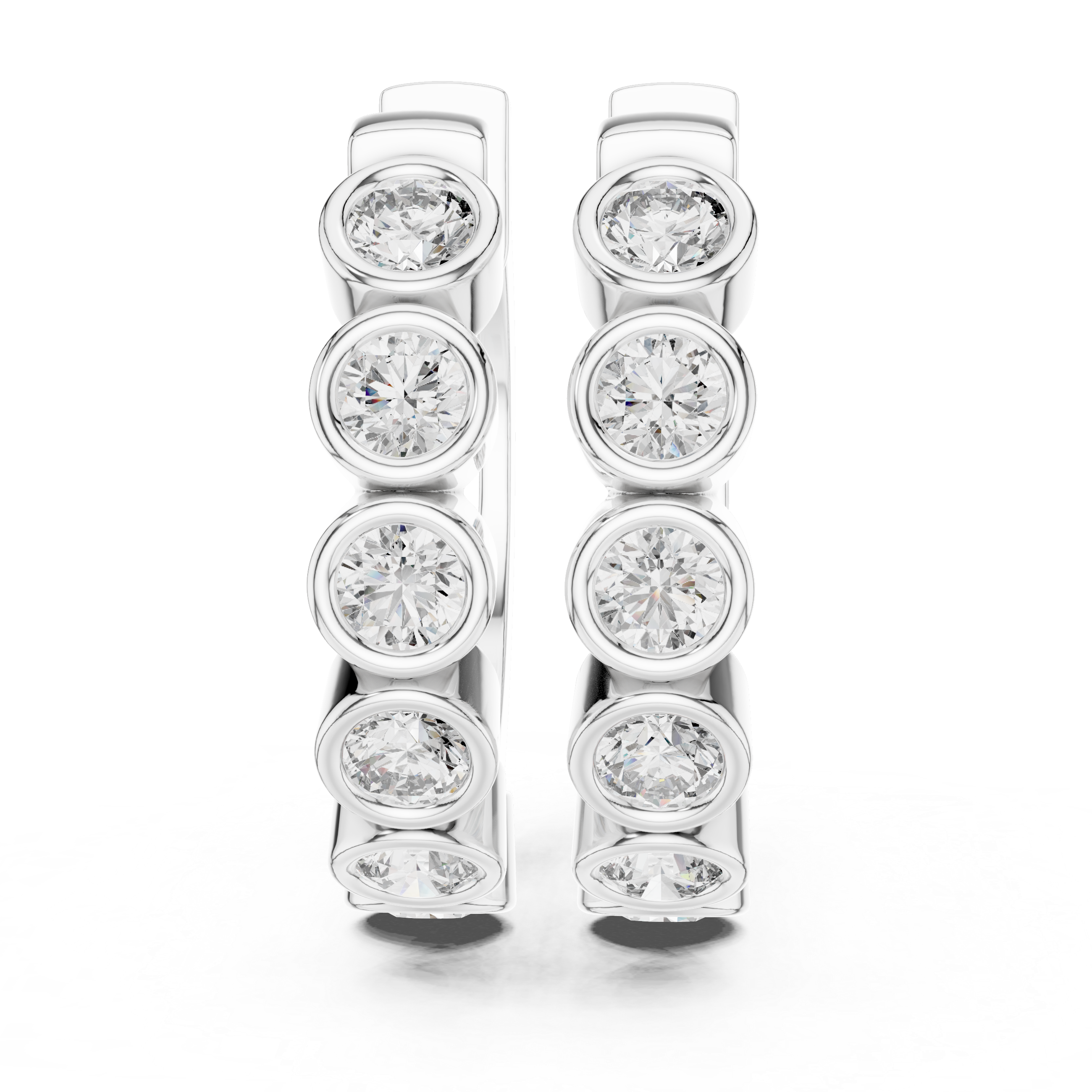 Round Brilliant Bezel Set Diamond Station Hoop Earrings in Modern Column Design