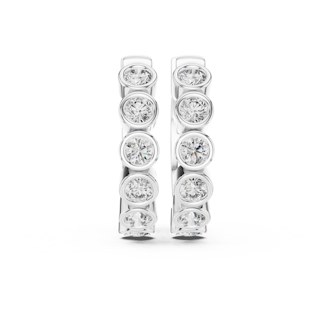 Round Brilliant Bezel Set Diamond Station Hoop Earrings in Modern Column Design
